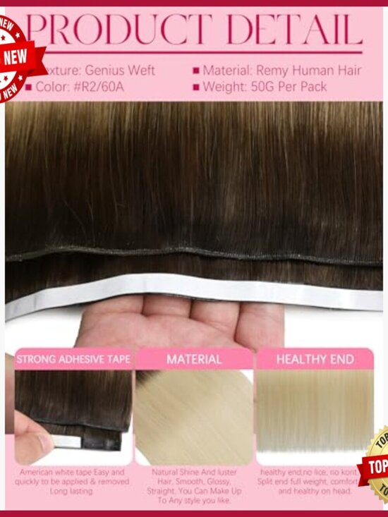 18 Inch Human Hair Tape In Extensions 50g Hand Tied Weft Salon Quality main image 4